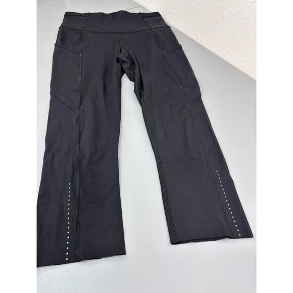 Lululemon women's 4 black fast and free high rise crop leggings pockets athletic - Picture 2 of 6